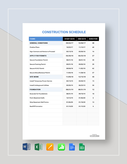 Sample Construction Schedule