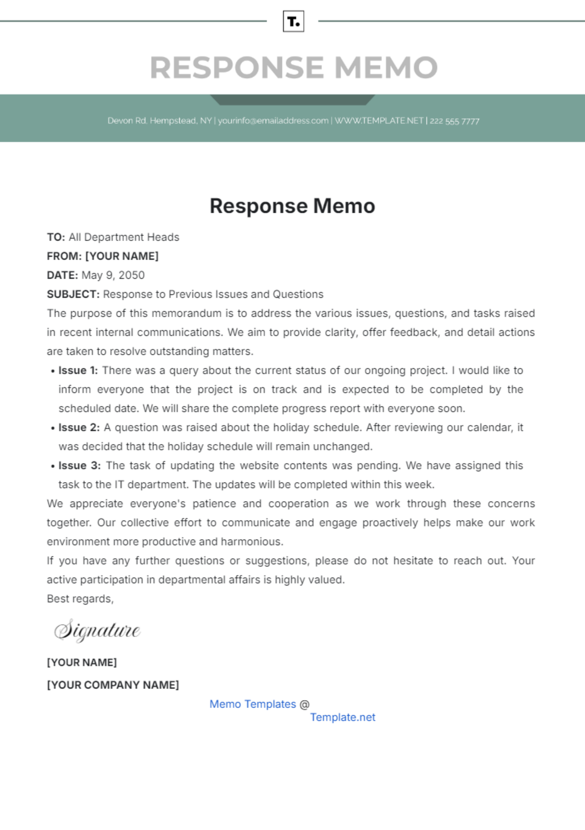 Response Memo Template