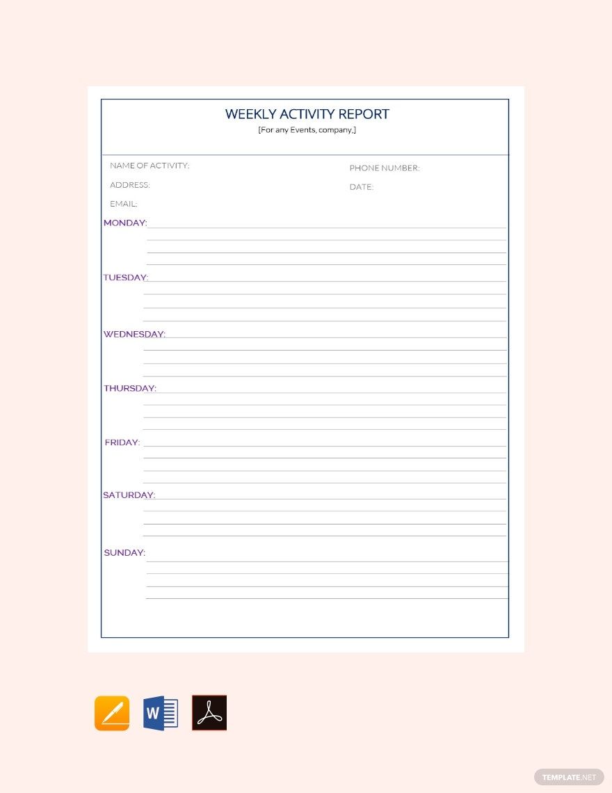 Sample Weekly Activity Report Template in Google Docs, Word, Pages - Download | Template.net