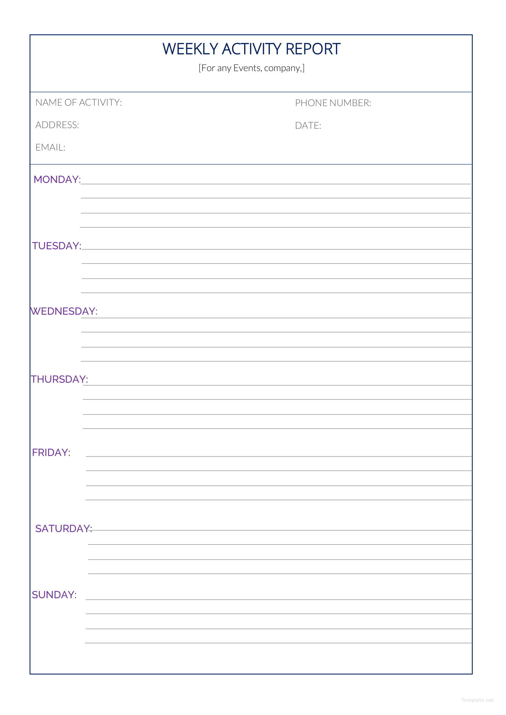 Sample Weekly Activity Report Template In Microsoft Word Template Net