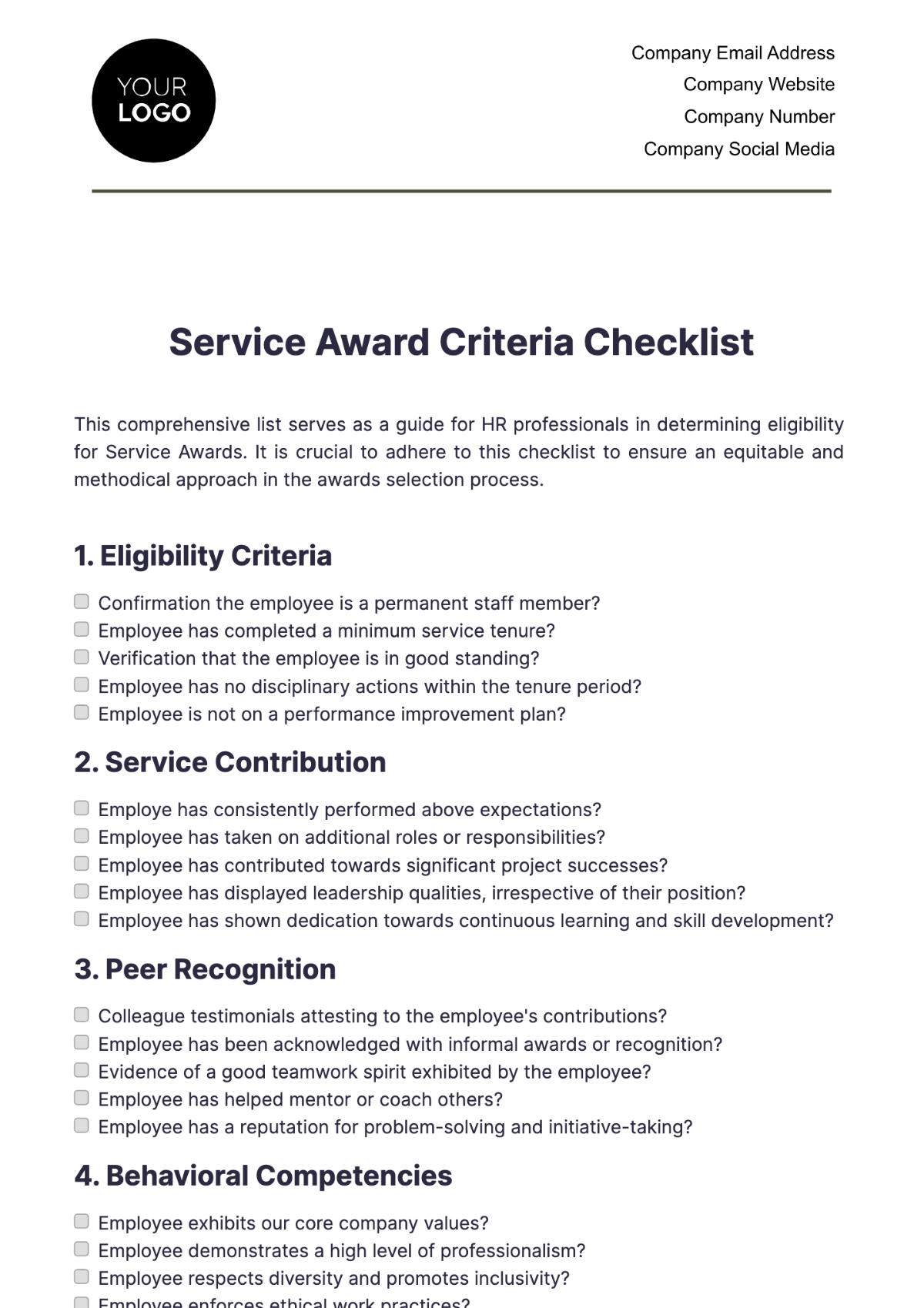 Free HR Checklist Templates, Editable and Printable