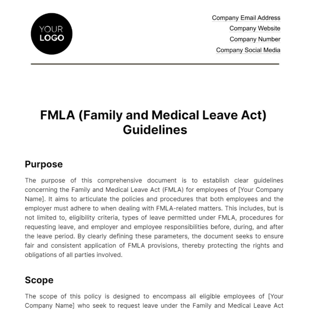 Free FMLA (Family and Medical Leave Act) Guidelines HR Template