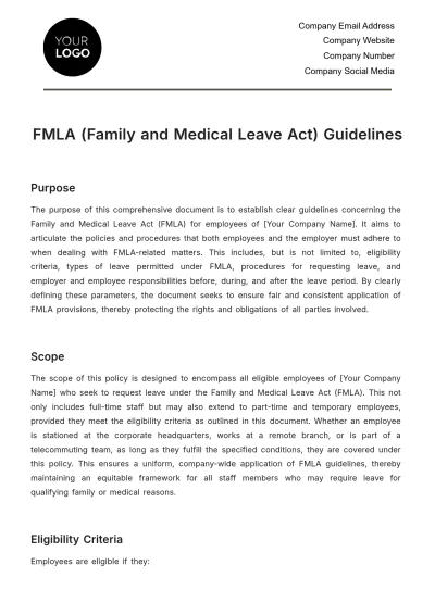 Free FMLA (Family and Medical Leave Act) Guidelines HR Template to Edit Online