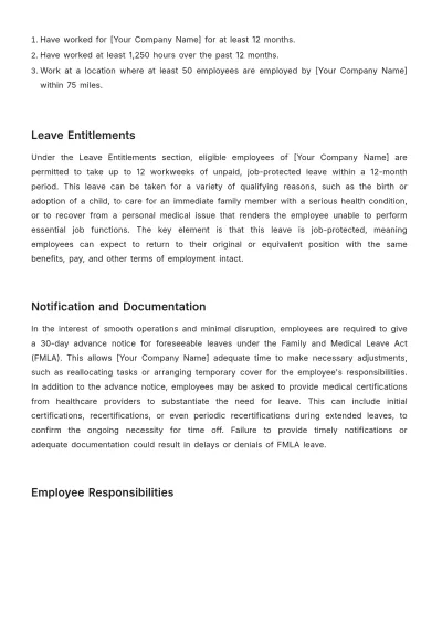 Free FMLA (Family and Medical Leave Act) Guidelines HR Template to Edit Online