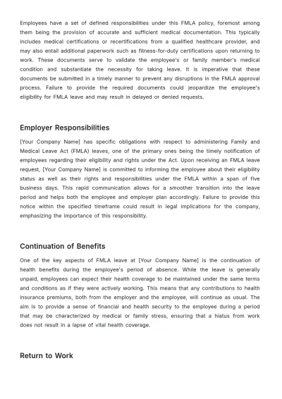 Free FMLA (Family and Medical Leave Act) Guidelines HR Template to Edit Online