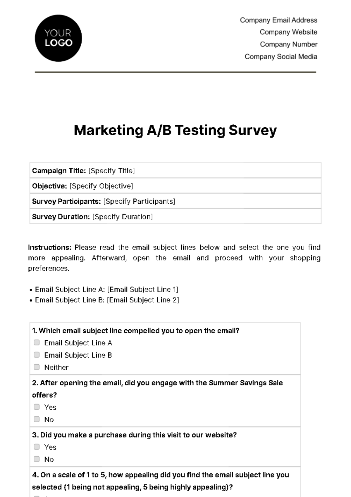 Free Marketing A/B Testing Survey Template