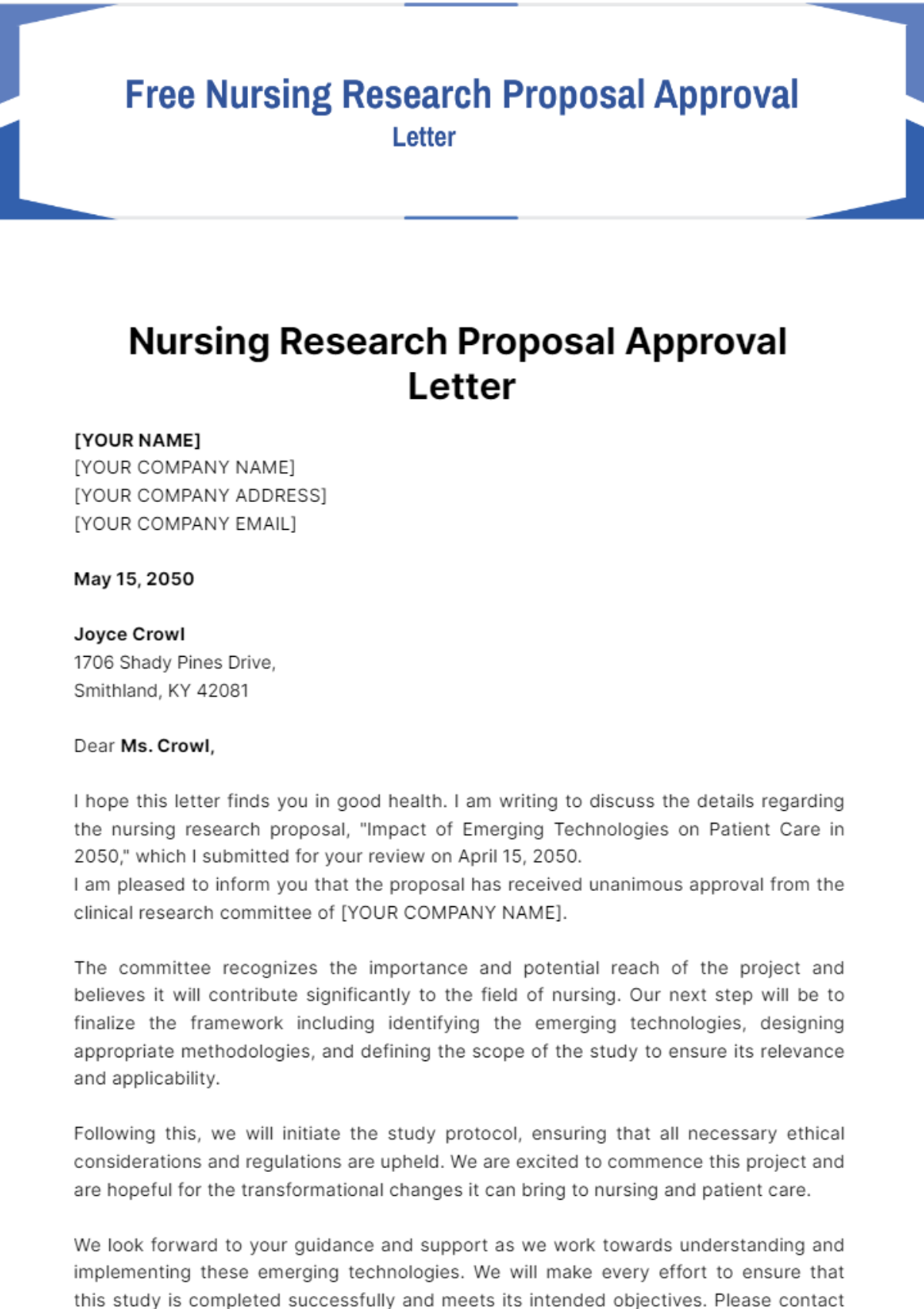 Nursing Research Proposal Approval Letter Template - Edit Online & Download