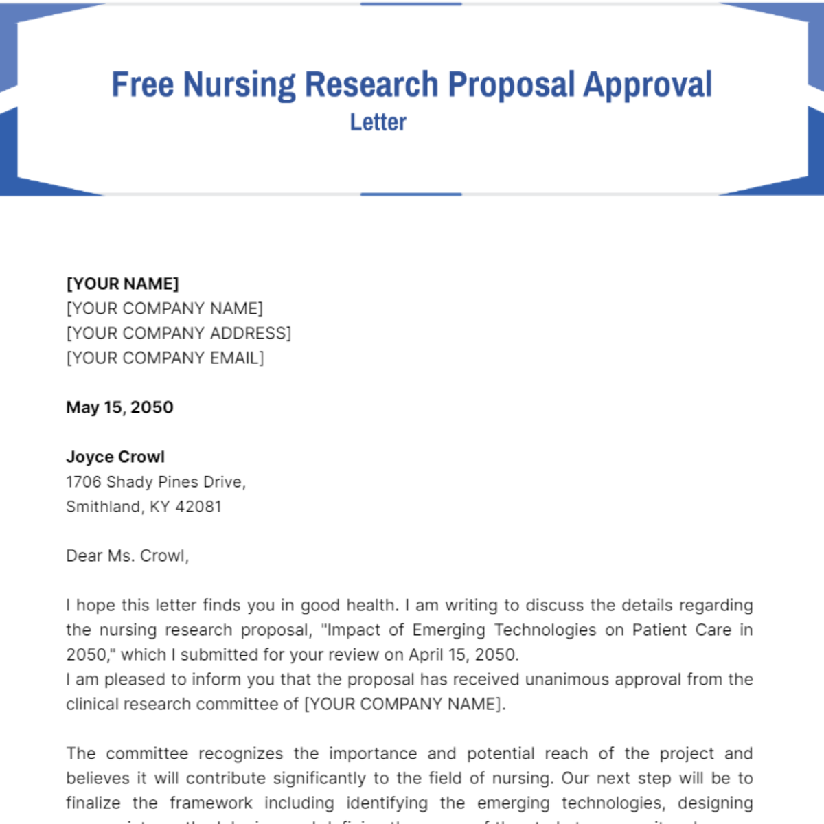Nursing Research Proposal Approval Letter Template - Edit Online & Download