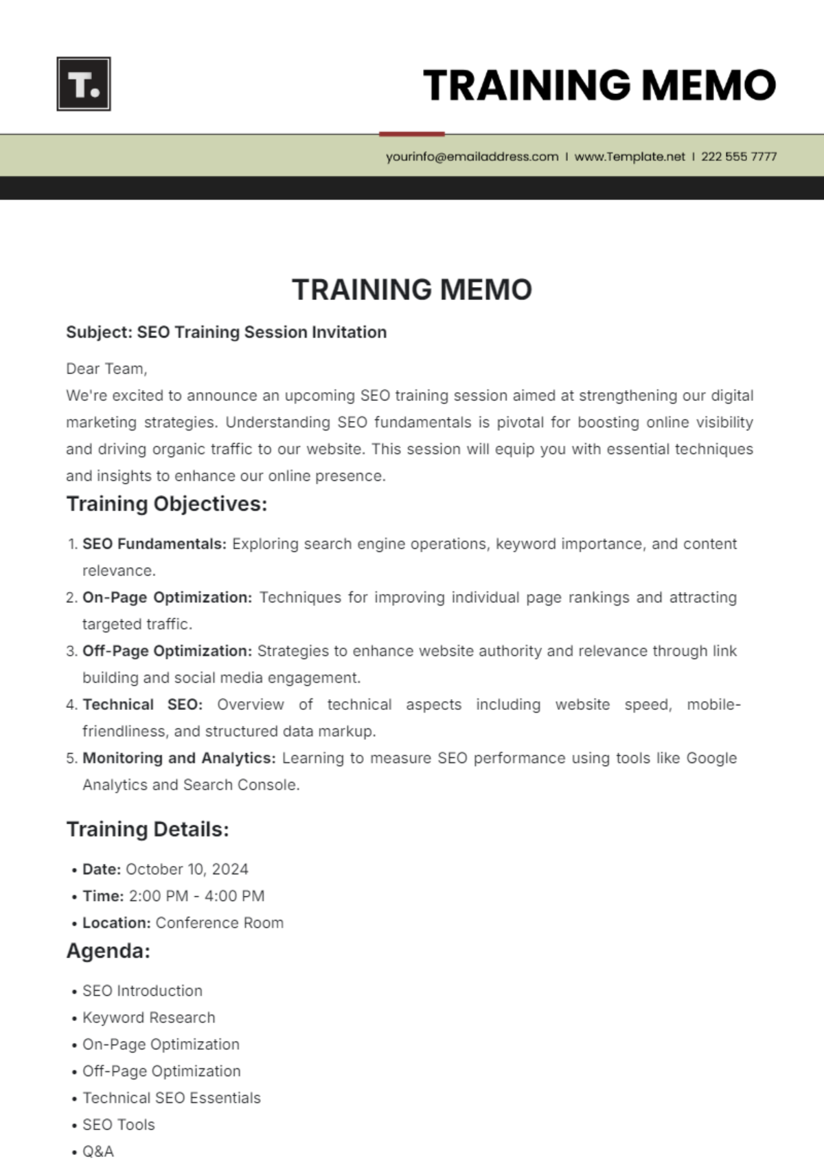 Training Memo Template