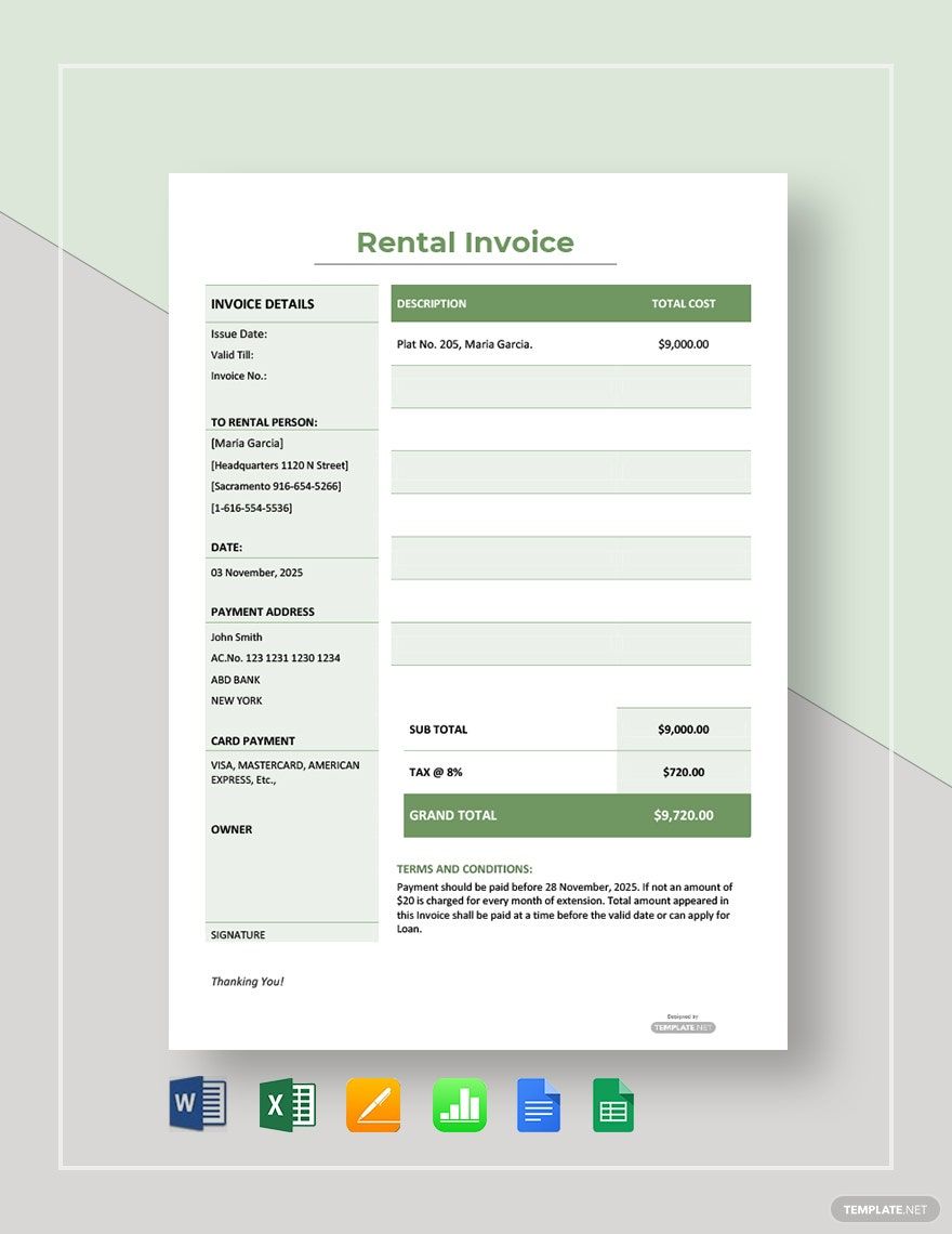 Simple Rental Invoice Template