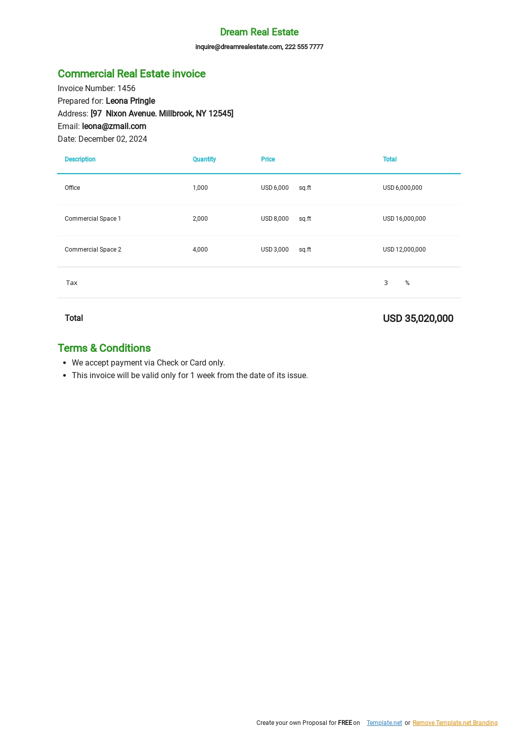 Rental Invoice Template Microsoft Word