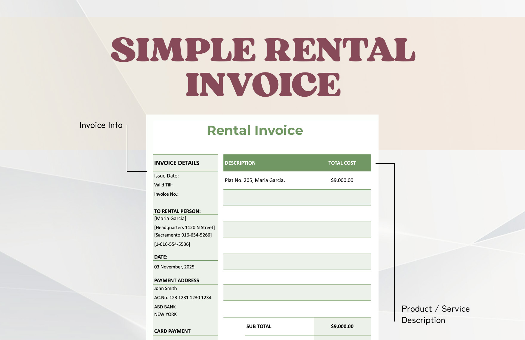 Simple Rental Invoice Template