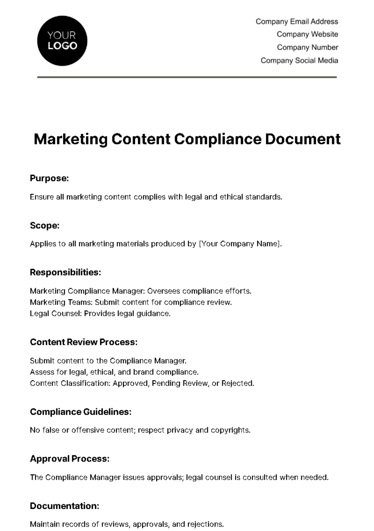 Marketing Content Compliance Document Template