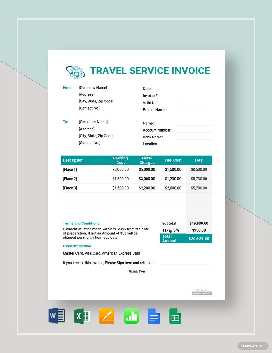 Travel Invoice Template in Excel FREE Download