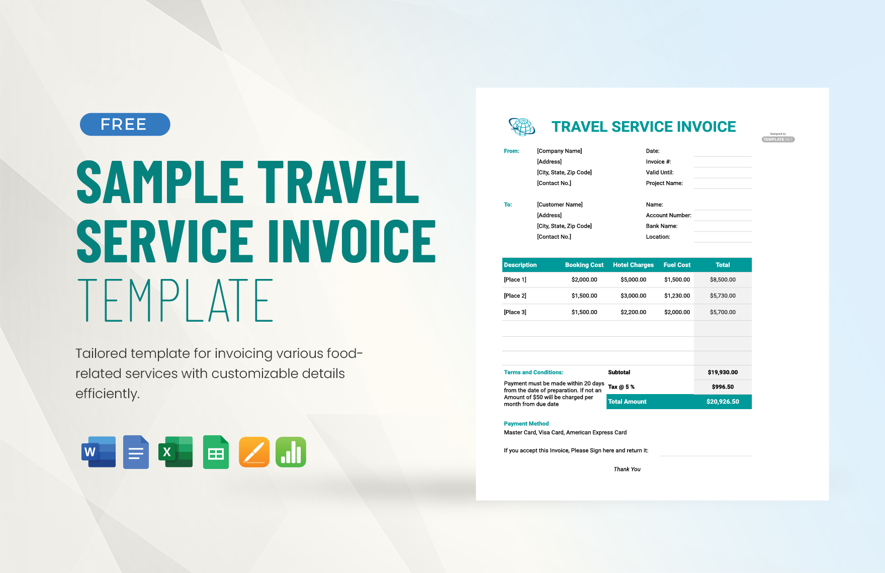 Sample Travel Service Invoice Template