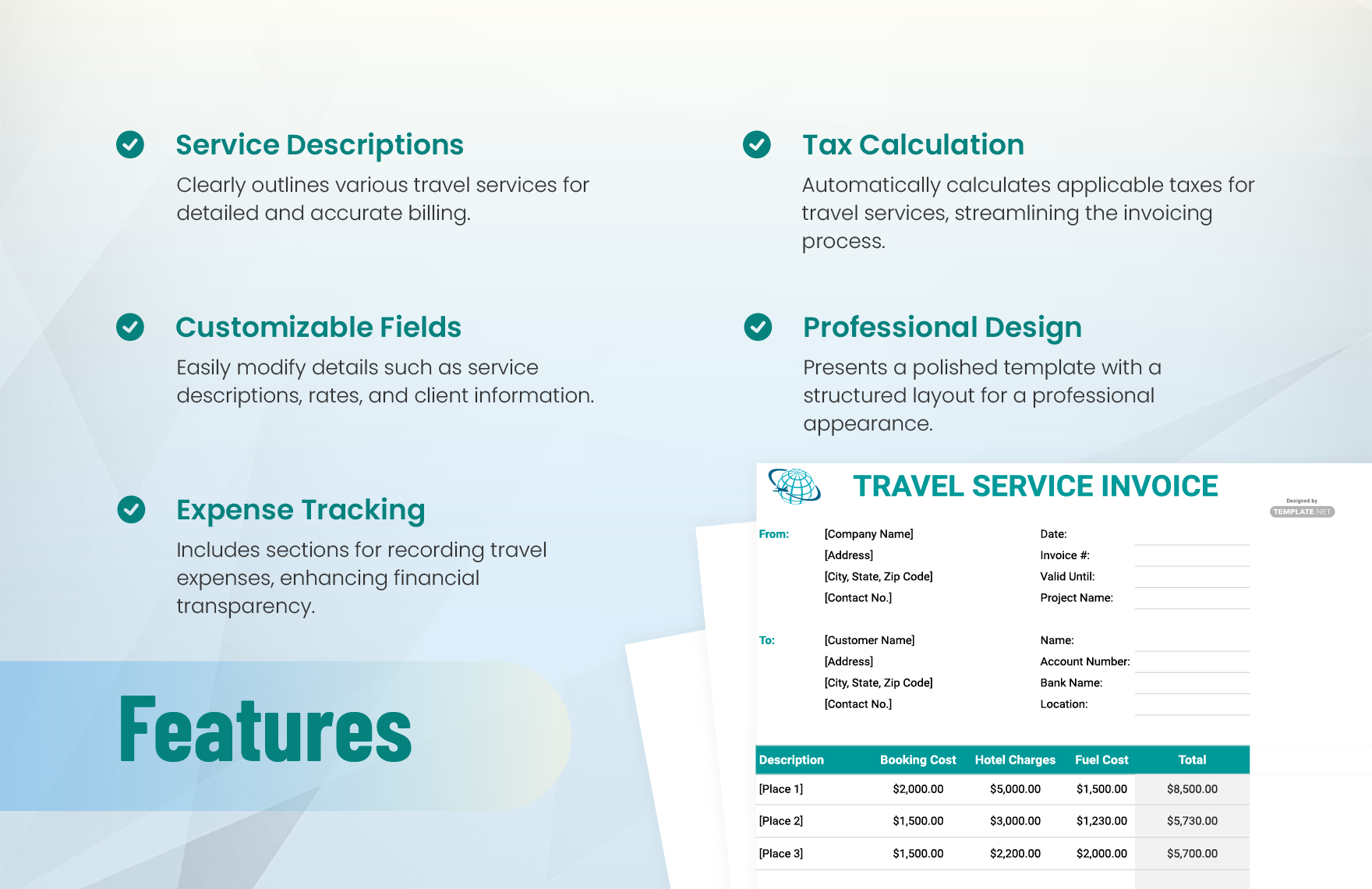 Sample Travel Service Invoice Template