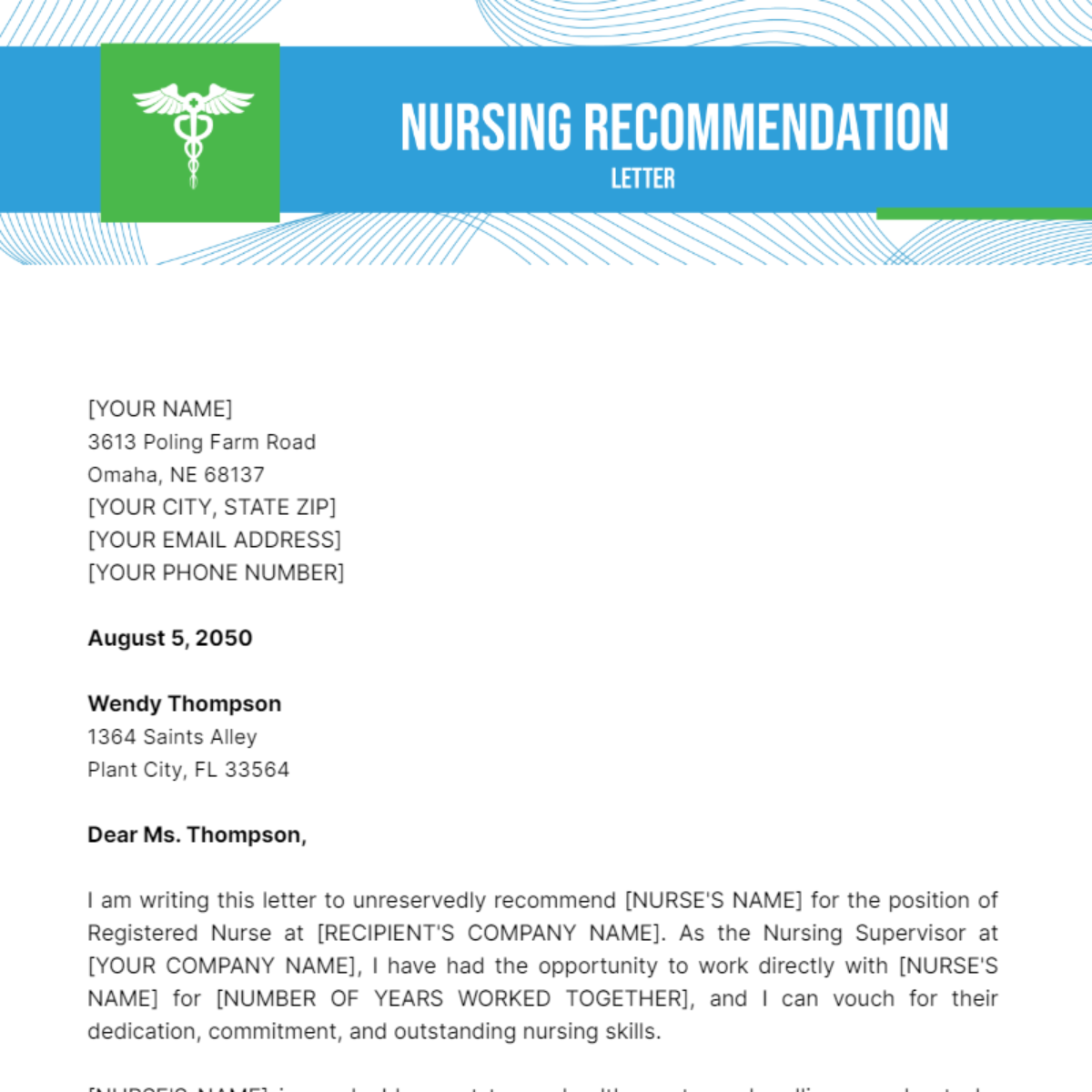 Nursing Recommendation Letter Template - Edit Online & Download Example ...