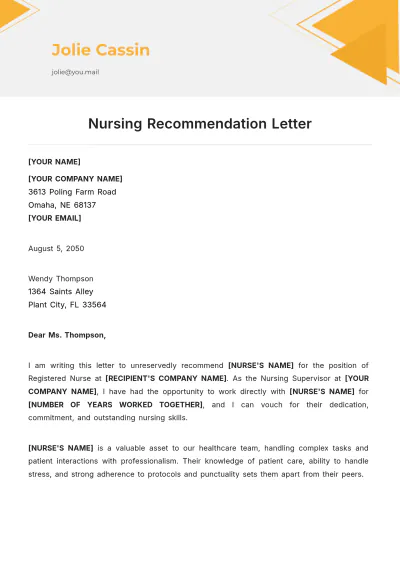 Free Nursing Recommendation Letter Template to Edit Online
