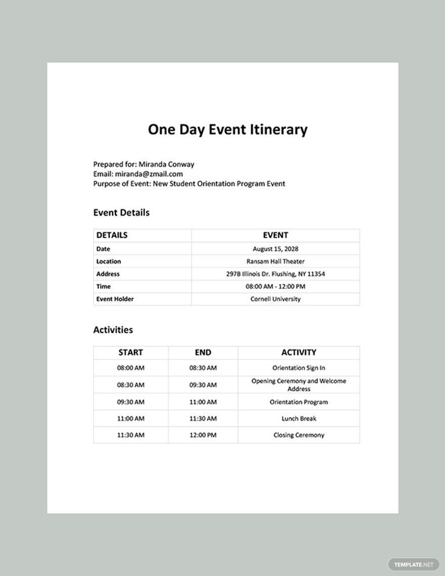 One Day Event Itinerary Template