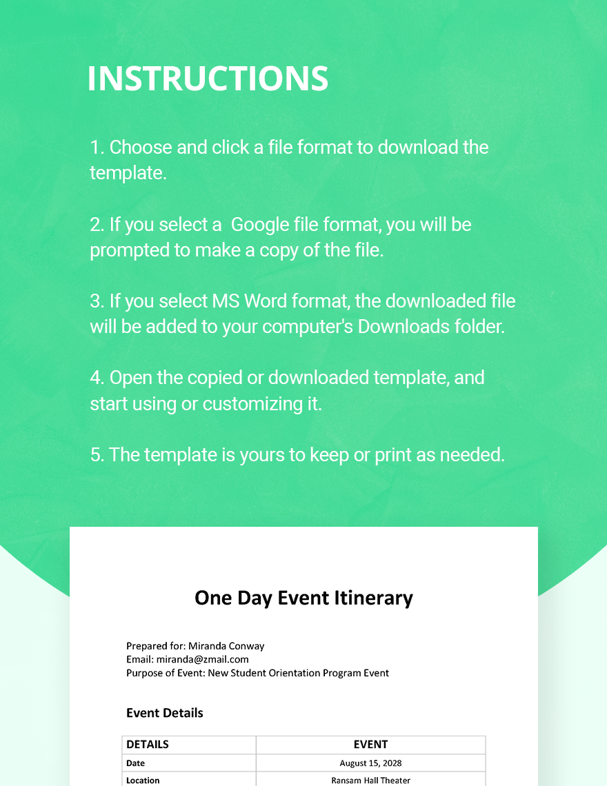 One Day Event Itinerary Template