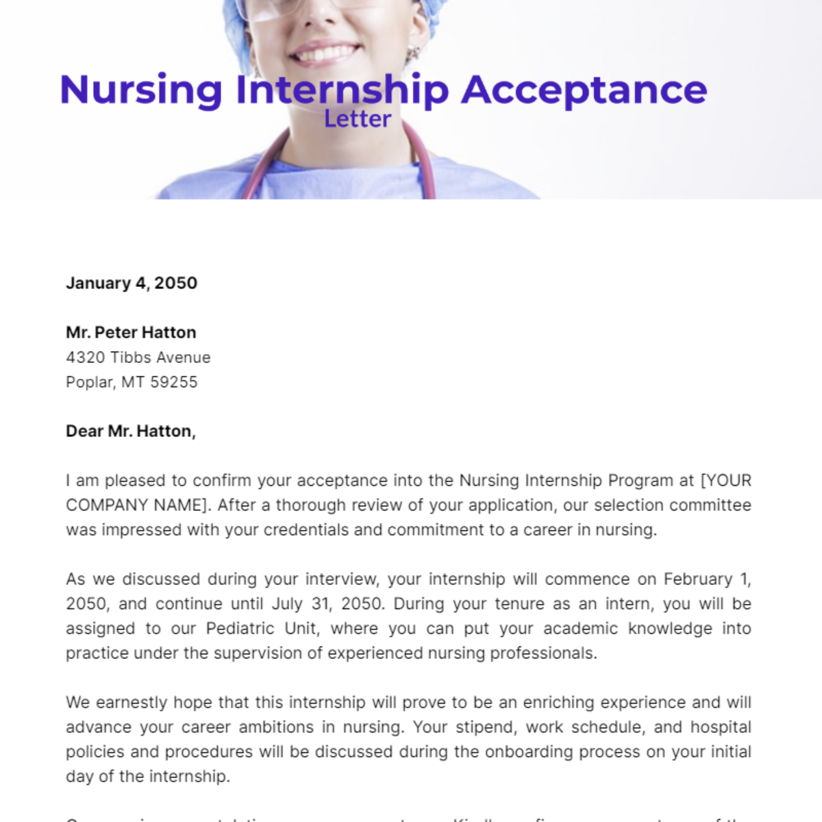 how to write nursing internship application letter