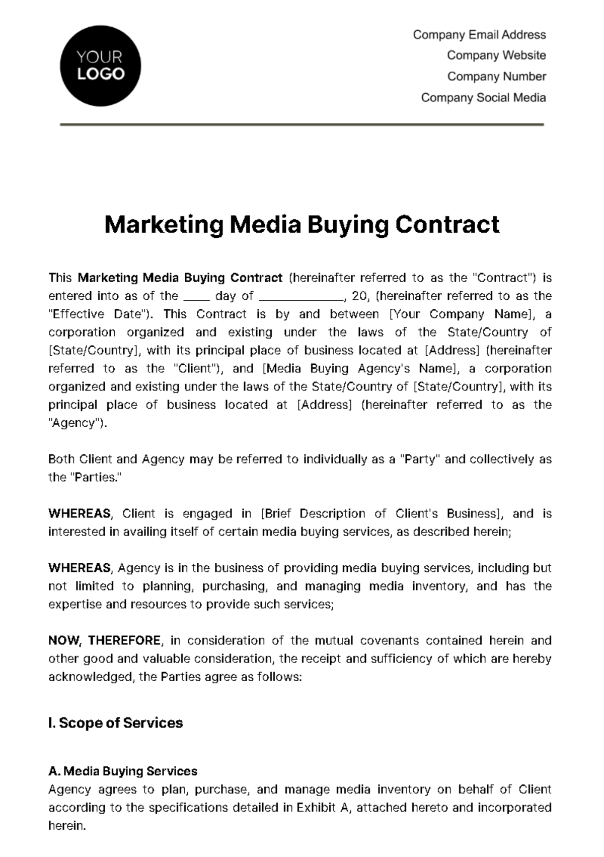Free Marketing Media Buying Contract Template