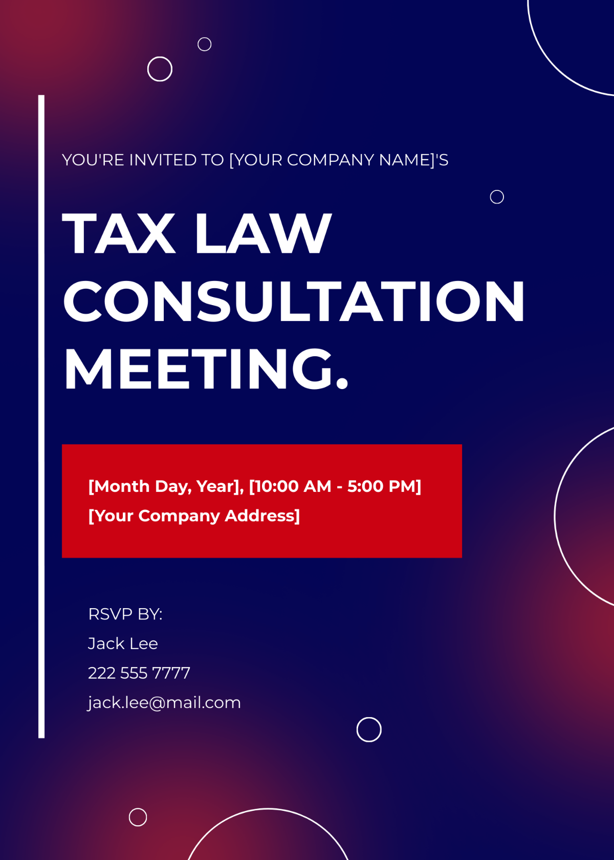 Free Tax Law Consultation Meeting Invitation Card Template