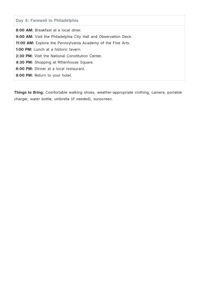 Free Philadelphia Itinerary Template to Edit Online