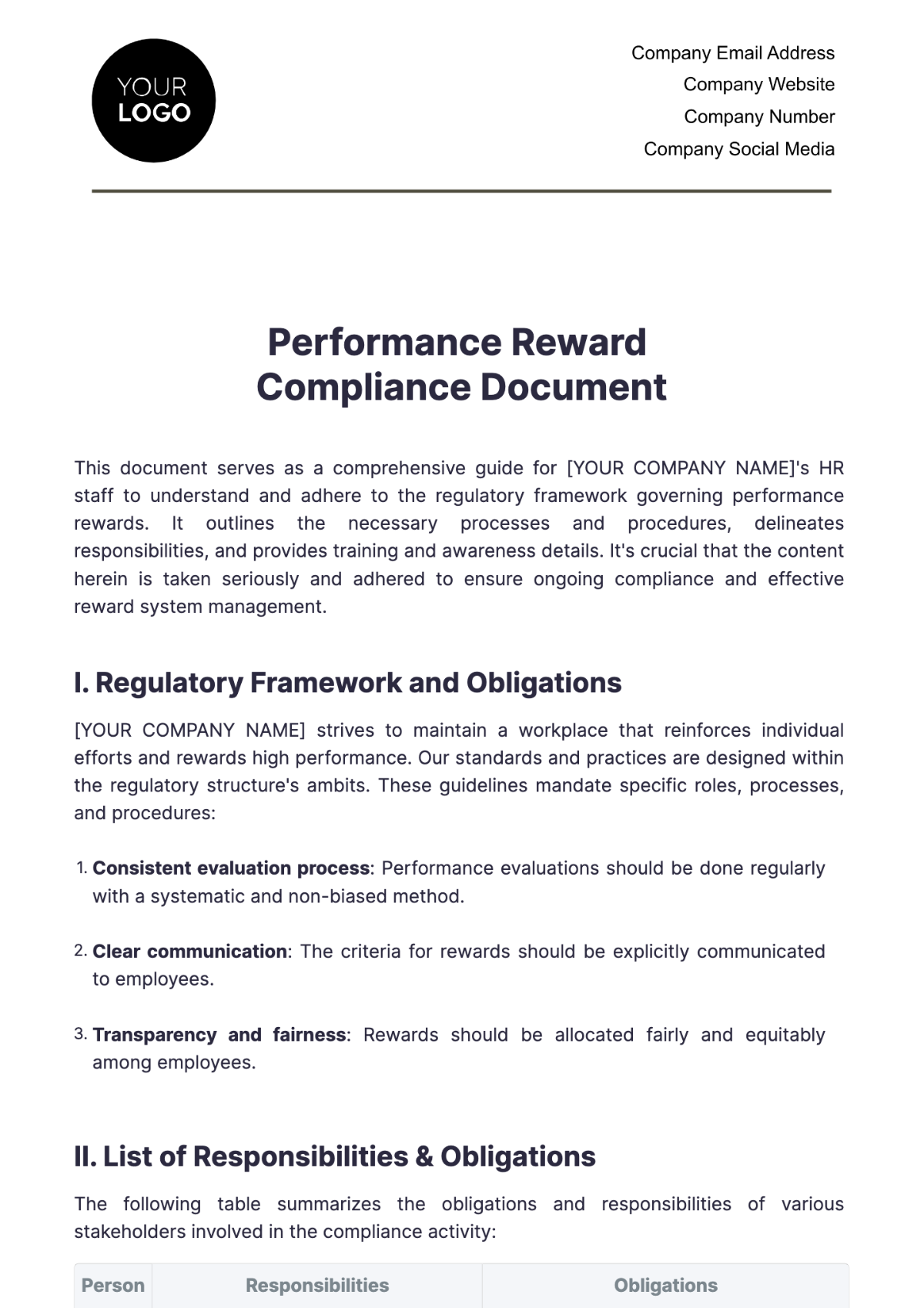 Performance Reward Compliance Document HR Template - Edit Online & Download