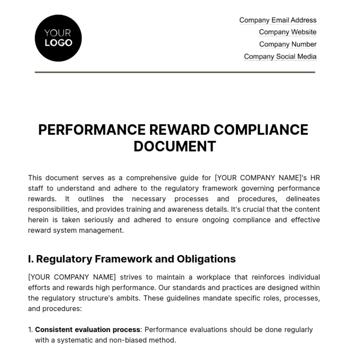 Performance Reward Compliance Document HR Template