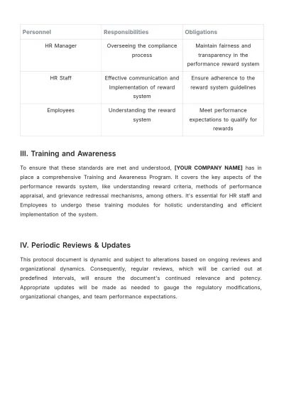 Free Performance Reward Compliance Document HR Template to Edit Online