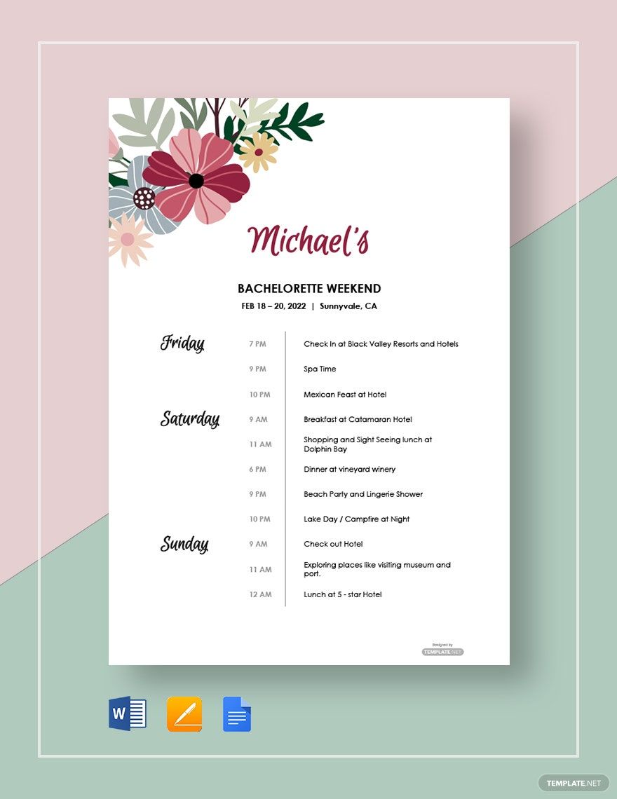 Free Birthday Party Itinerary Template Google Docs Word Template