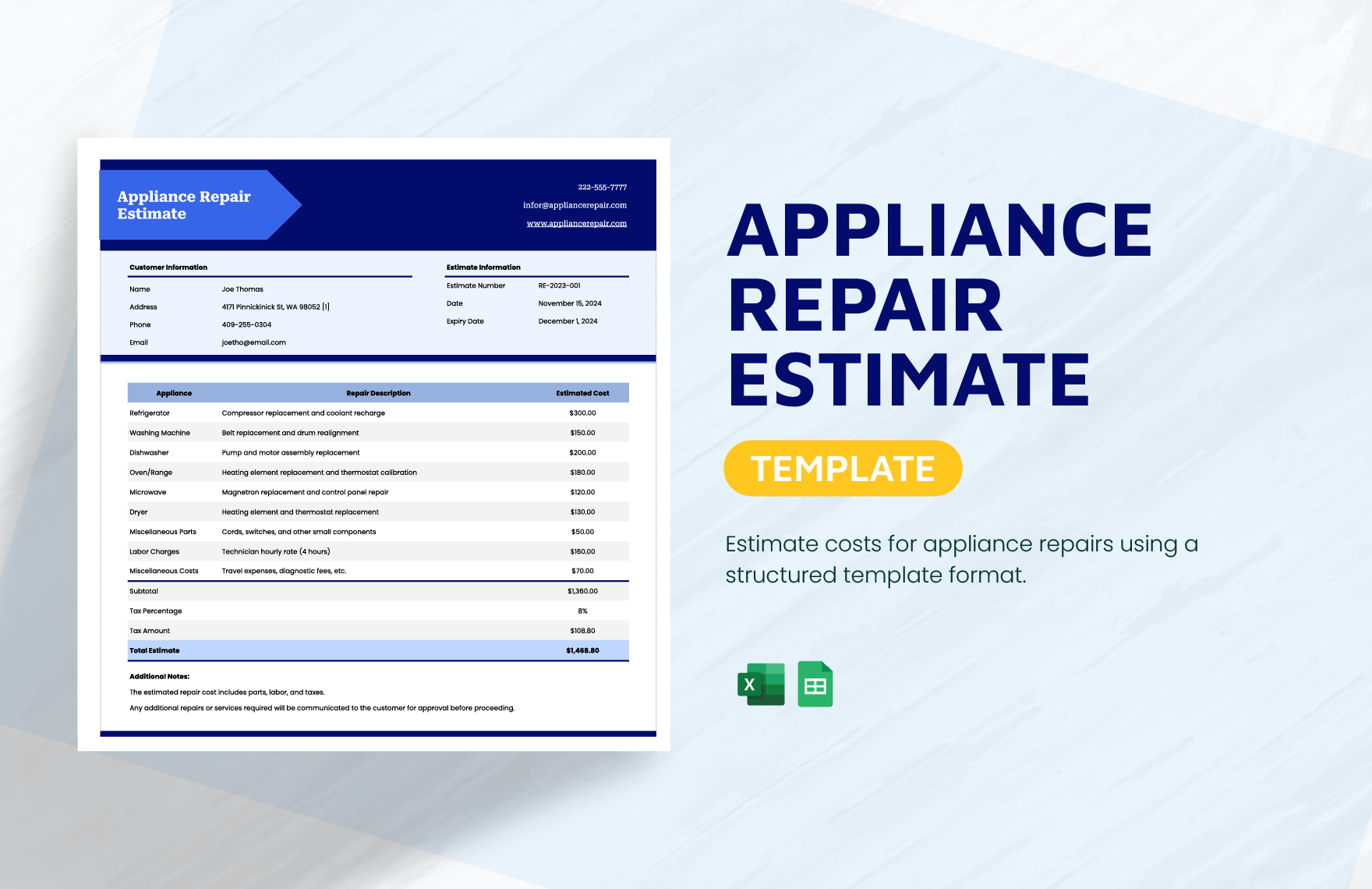 Appliance Repair Estimate Template