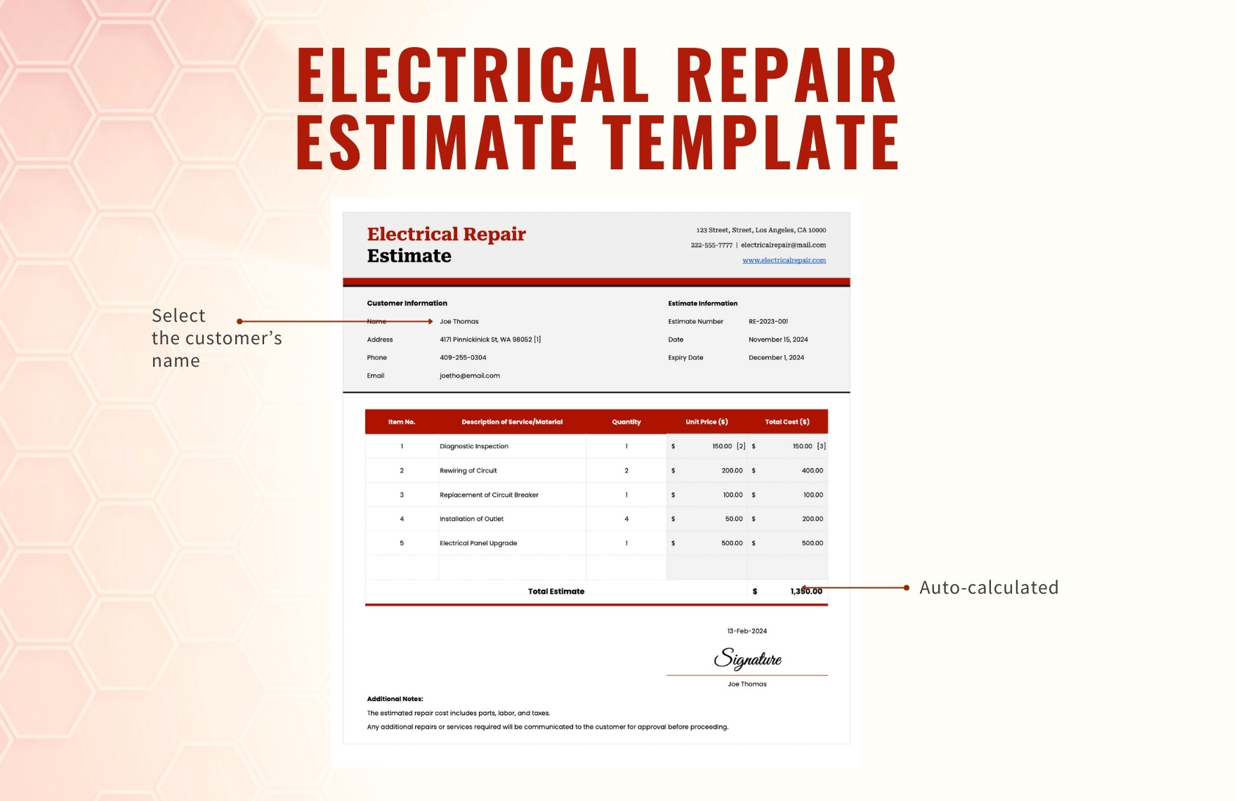 Electrical Repair Estimate Template