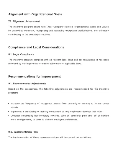 Free Incentive Breakdown Assessment HR Template to Edit Online