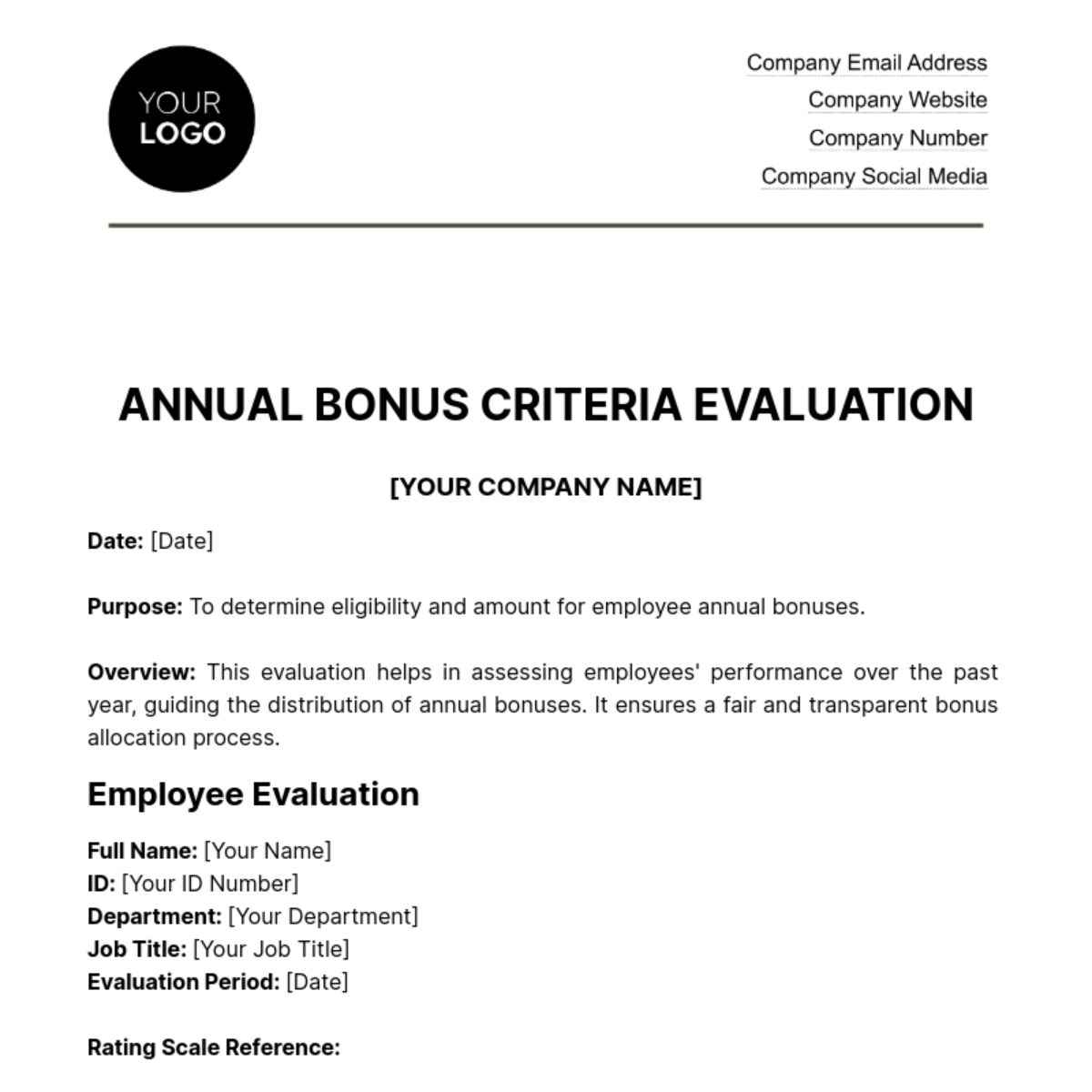 Annual Bonus Criteria Evaluation HR Template