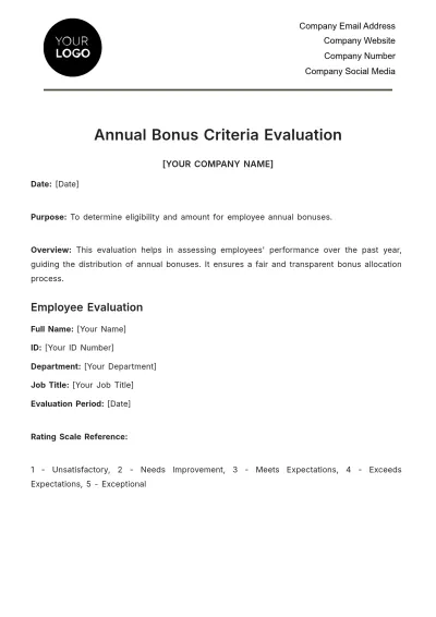 Free Annual Bonus Criteria Evaluation HR Template to Edit Online