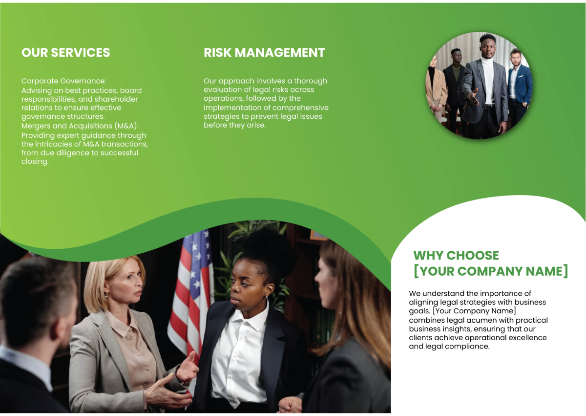 Free Corporate Law and Compliance Pamphlet Template to Edit Online