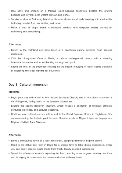 Free Bohol Itinerary Template to Edit Online
