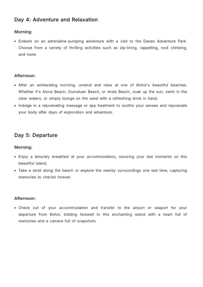 Free Bohol Itinerary Template to Edit Online