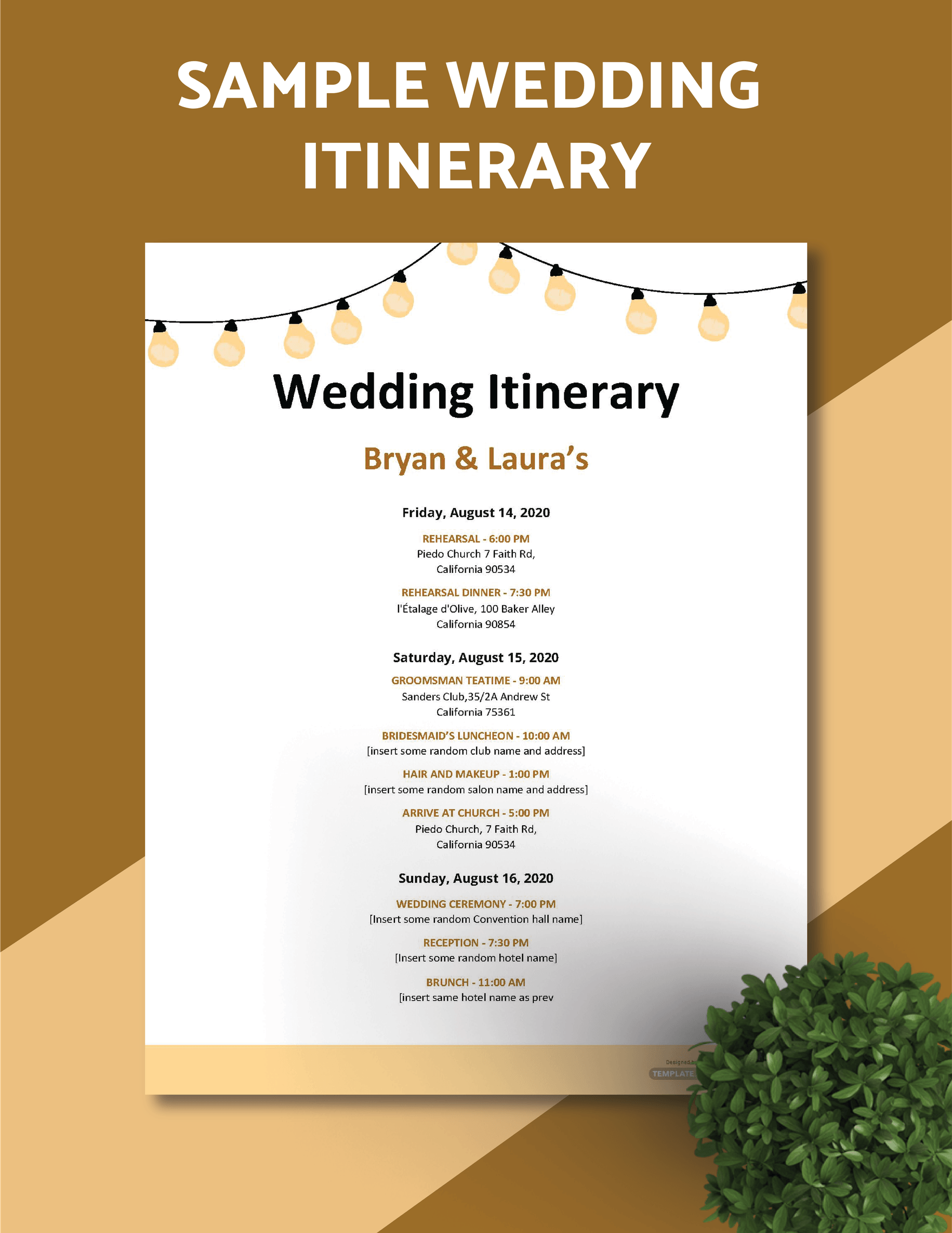 Free Sample Wedding Itinerary Template