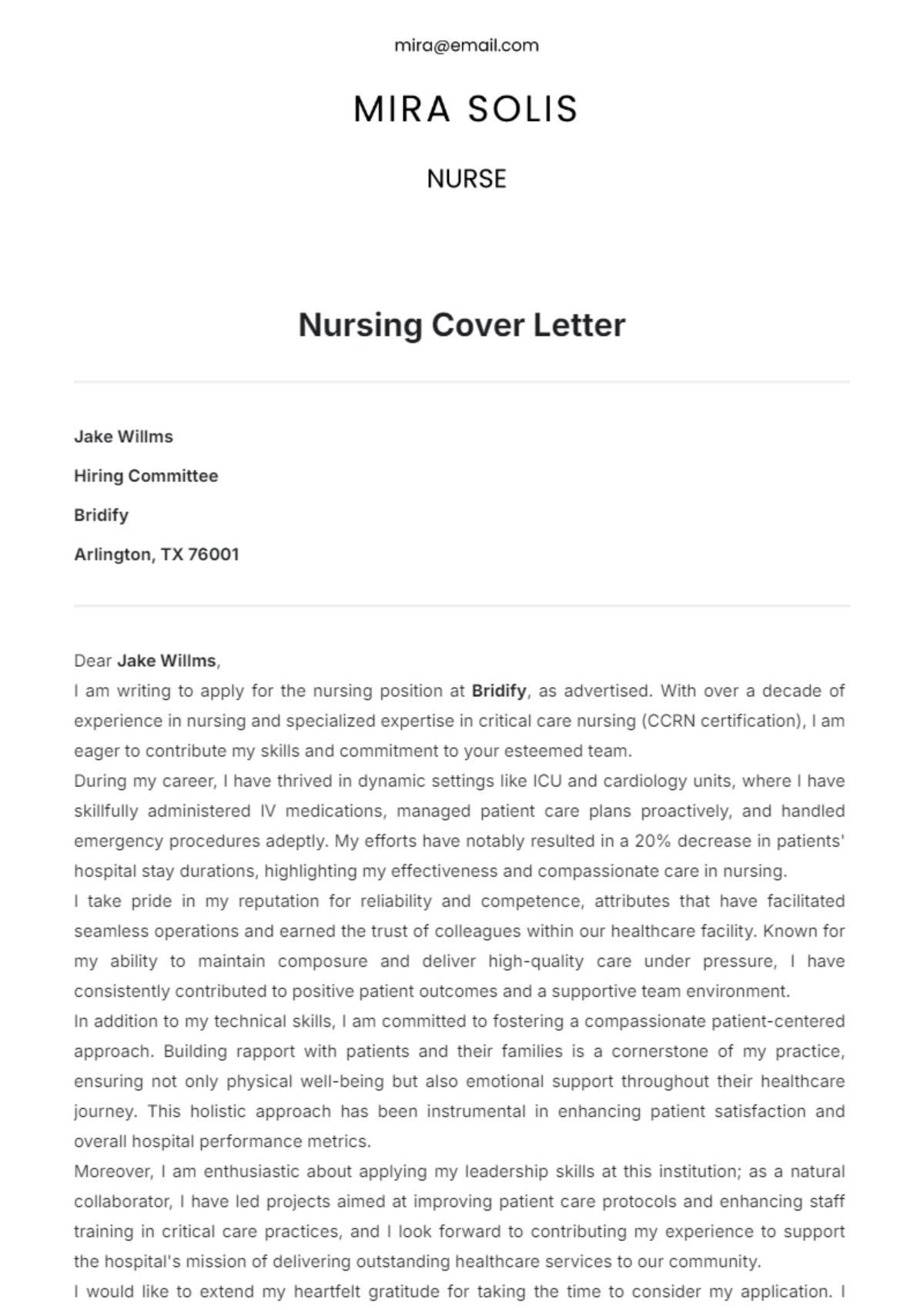 Nursing Cover Letter Template - Edit Online & Download