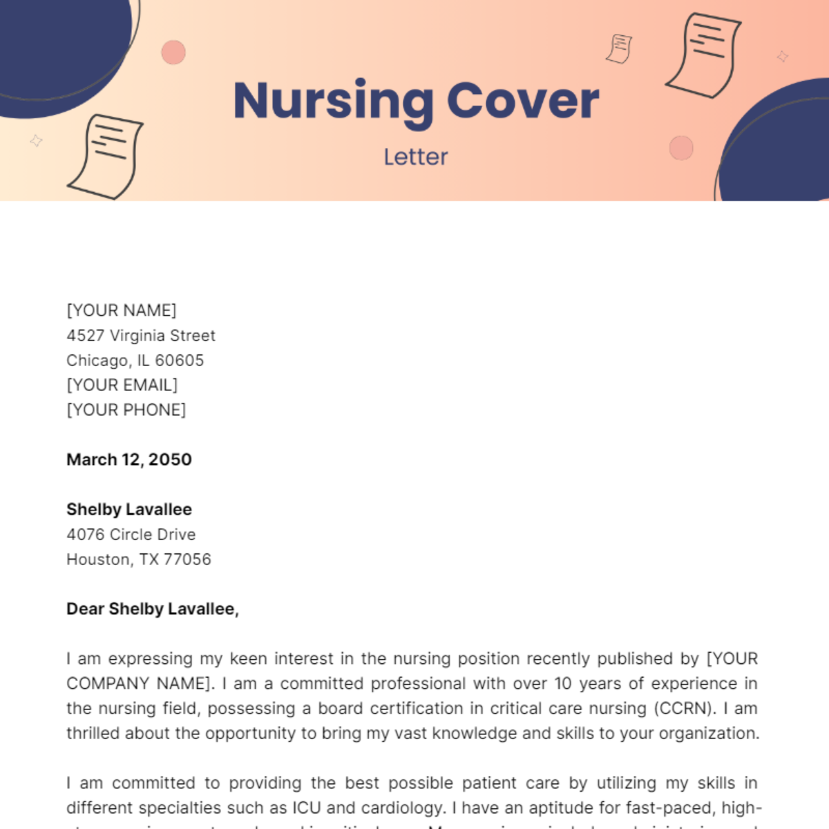 Nursing Cover Letter Template - Edit Online & Download