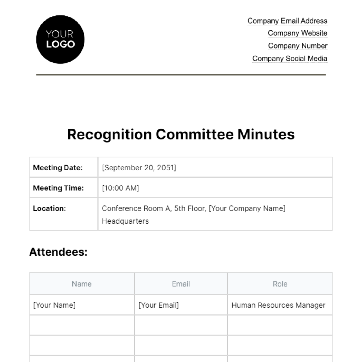 Free Recognition Committee Minutes HR Template