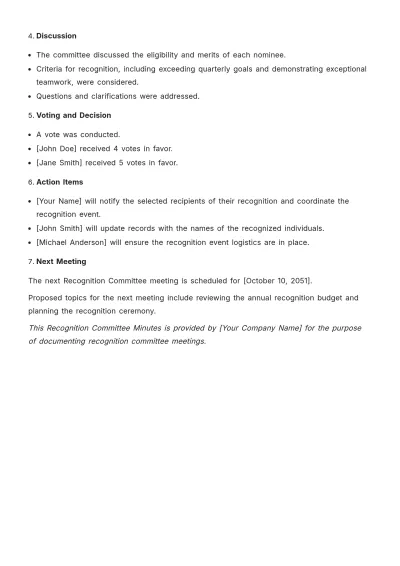 Free Recognition Committee Minutes HR Template to Edit Online
