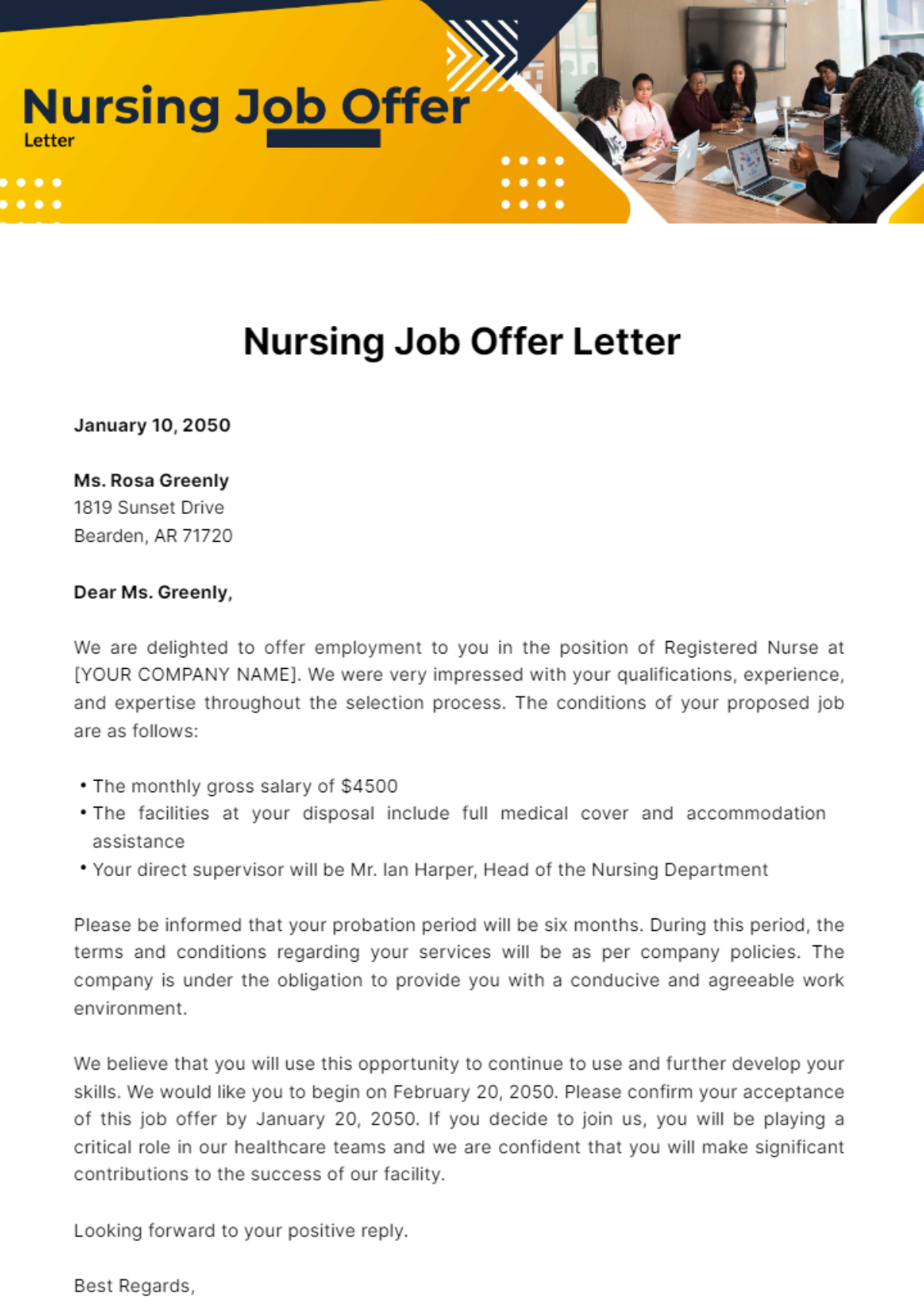 Nursing Job Offer Letter Template