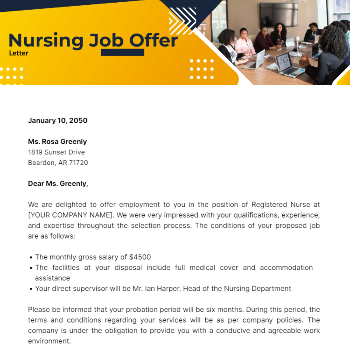 Nursing Job Offer Letter Template - Edit Online & Download