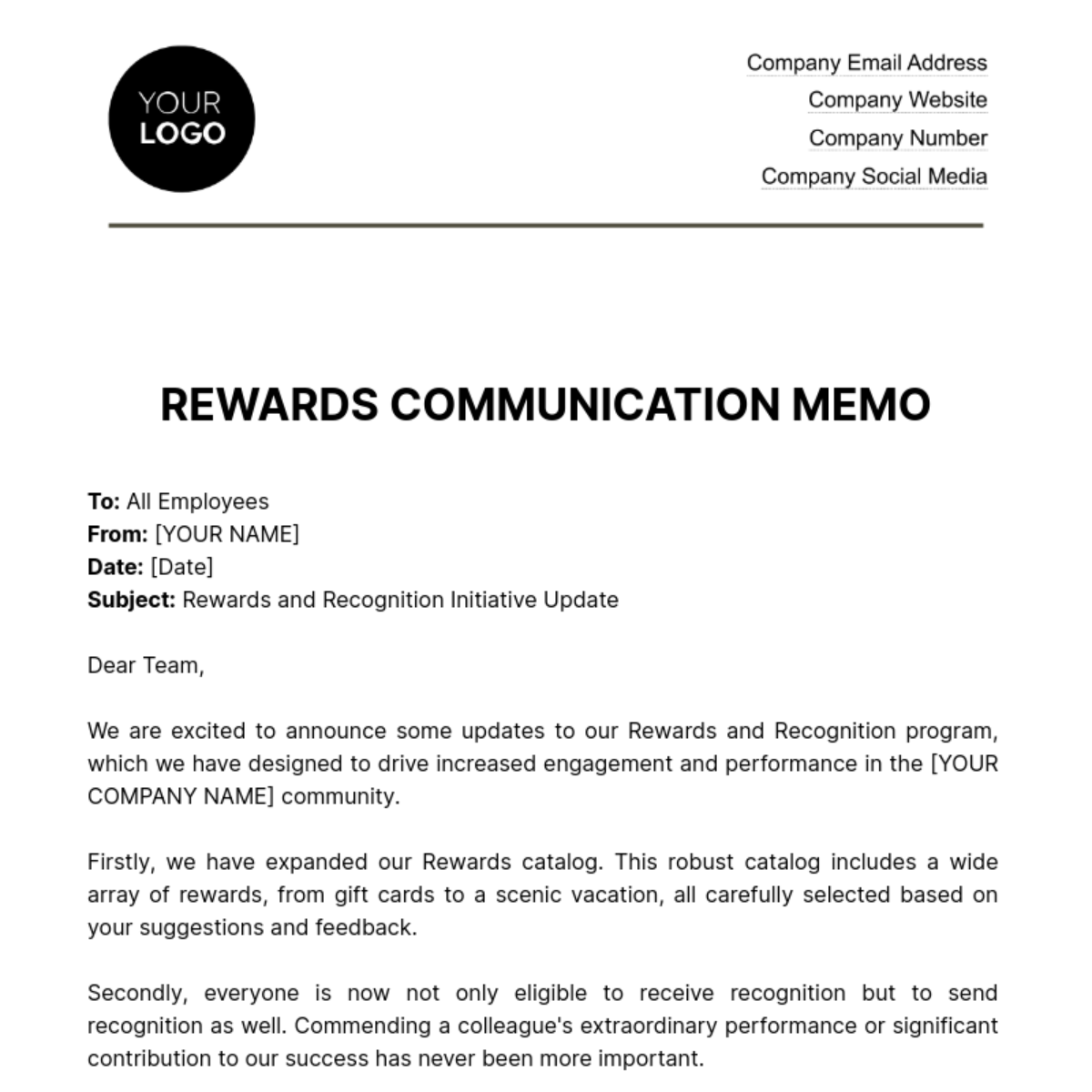 Free Rewards Communication Memo HR Template