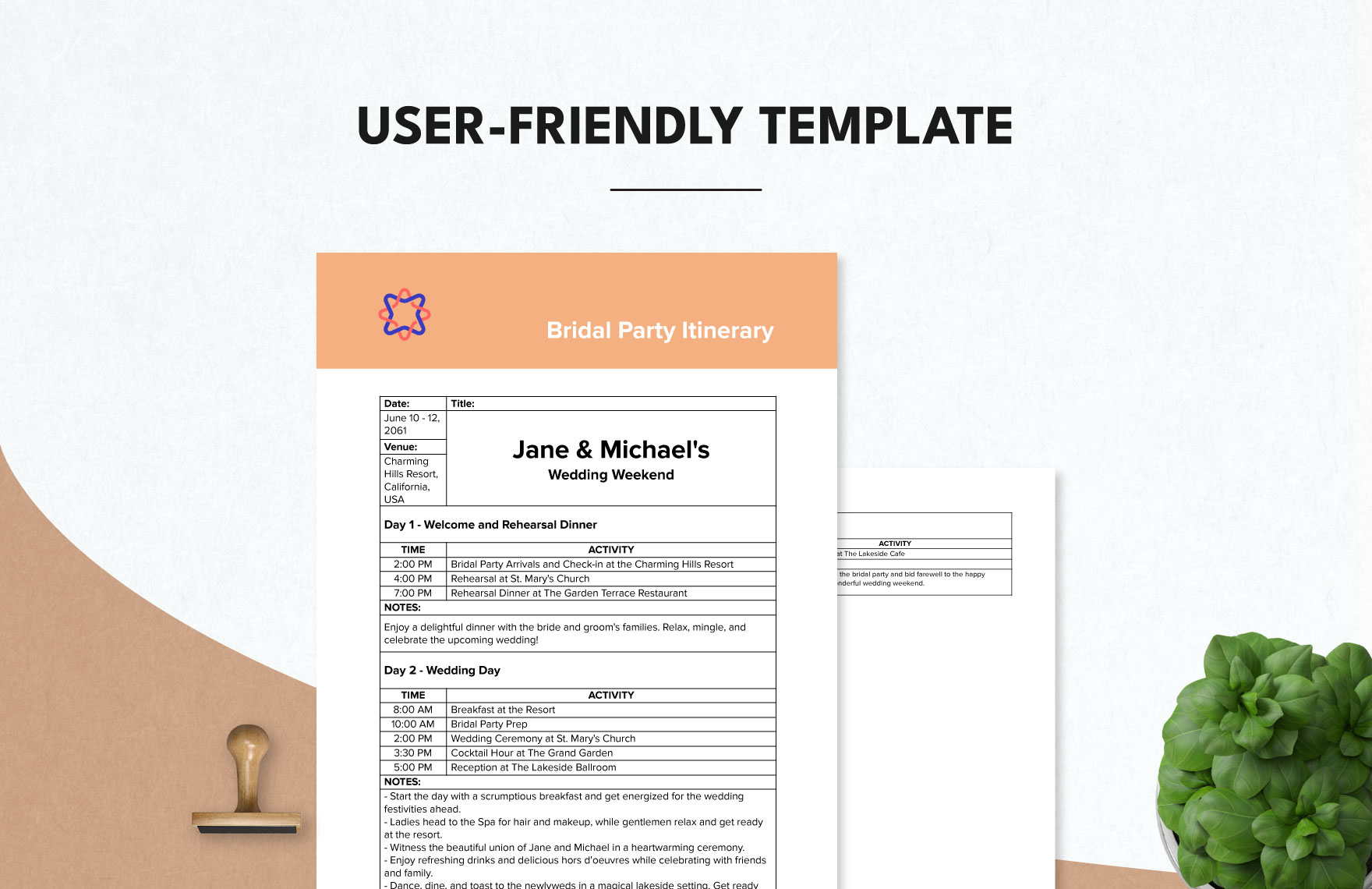 Bridal Party Itinerary Template