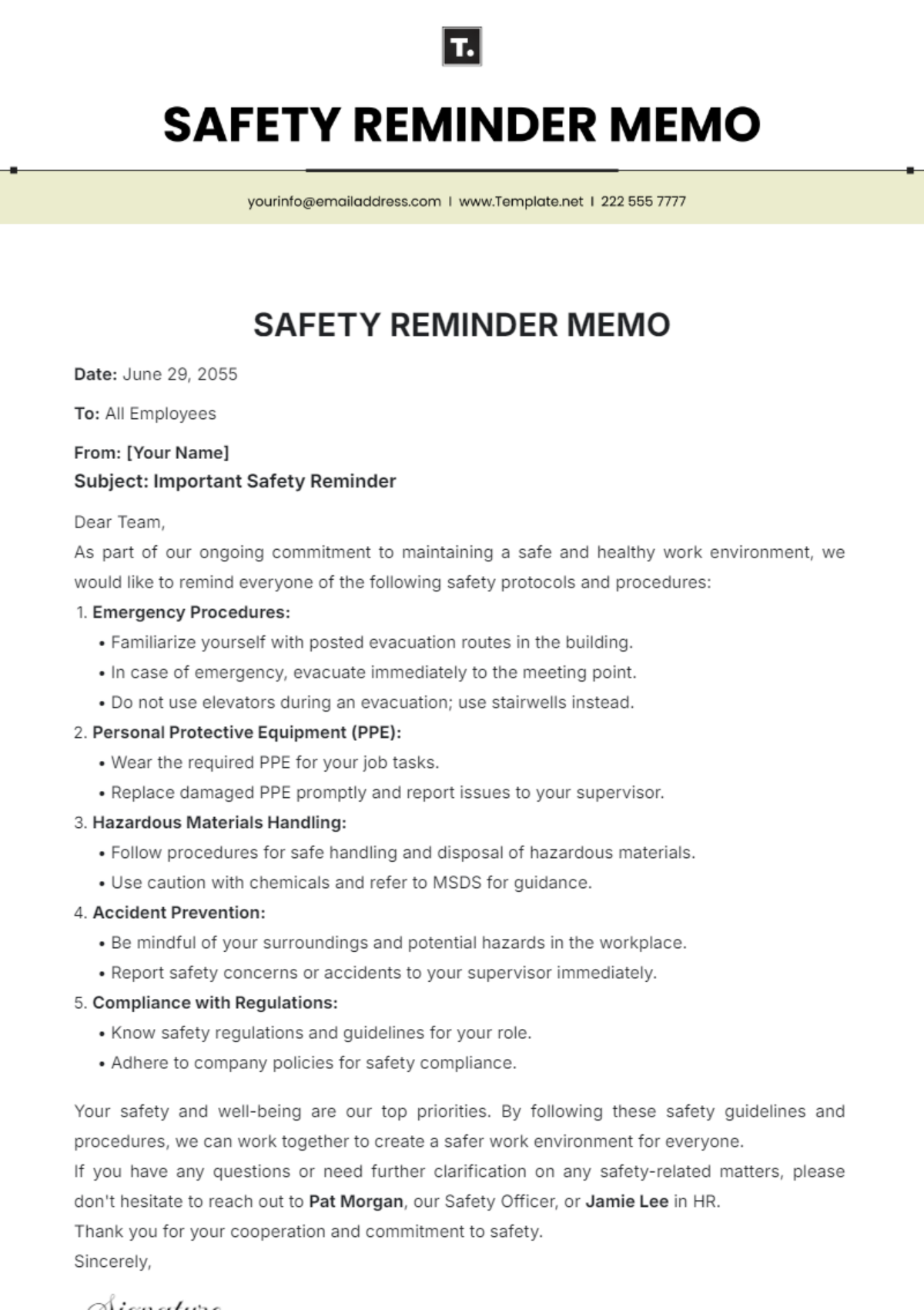 Safety Memo Template